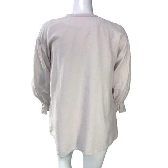 Nest Robe Womens Size OS One Size Blouse Button Up Band Collar Linen Ruched Cuff - Picture 7 of 16